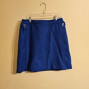 Tory Burch Jane Skirt Women 14 Blue Dahlia Gold Grommet Wool Blend A-Line